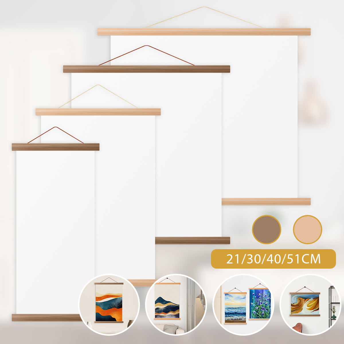 Engraved Wood Frame - กรอบรูปที่แขวนโปสเตอร์ภาพ4ชิ้นกรอบรูปแม่เหล็กแบบ DIY ไม้แขวนเสื้อไม้ภาพศิลปะบนผนังผ้าใบพิมพ์ภาพวาดแขวนการตกแต่งบ้านขาตั้ง