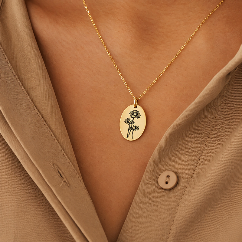 Birth Flower Necklace - สร้อยคอจี้ดอกไม้ประจำเดือนเกิด 12 เดือน ชุบทอง 14K สแตนเลสสตีล