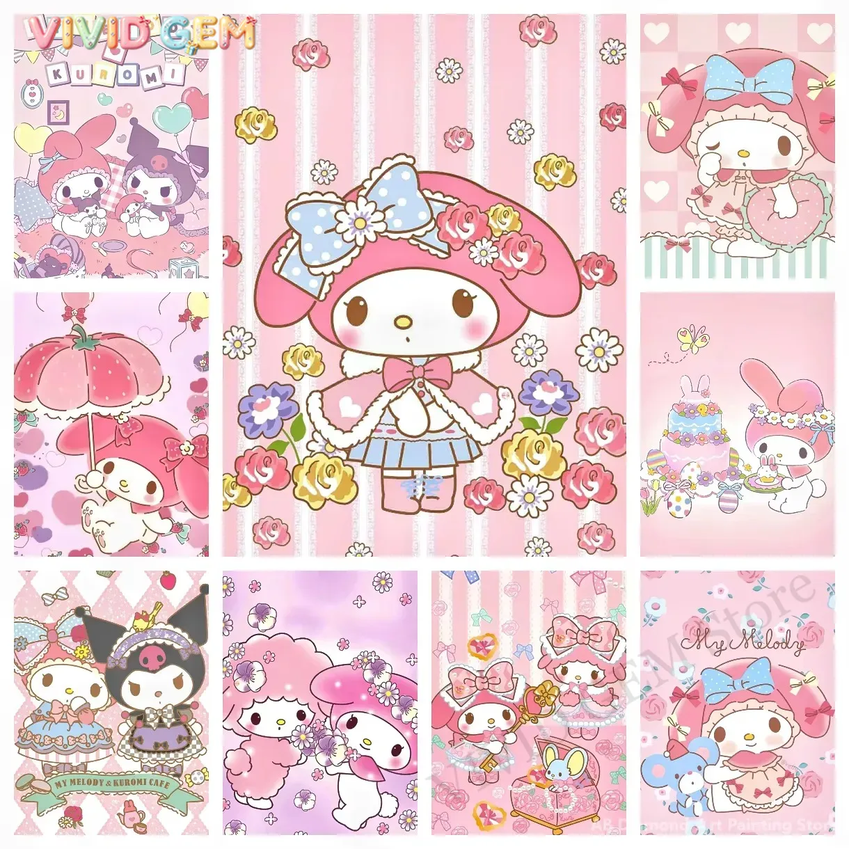 Photo Mosaic Print - ภาพเพชร My Melody Sanrio โมเสกเพชร งานศิลปะทำมือ