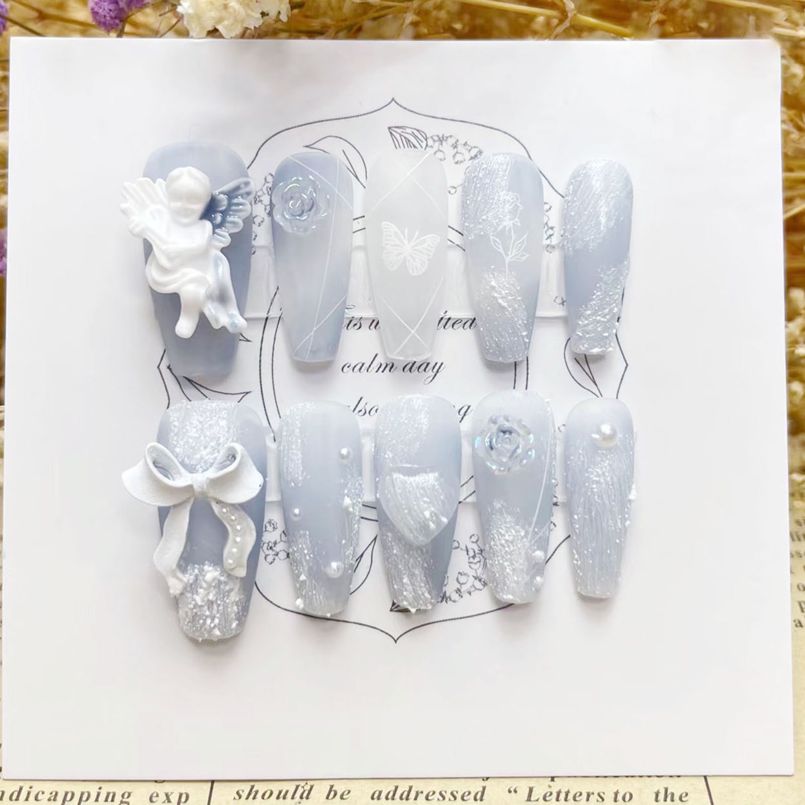 3D พลาสเตอร์ Angel เล็บปลอม Gl - Pressed Flower Art บทวิจารณ์และราคา