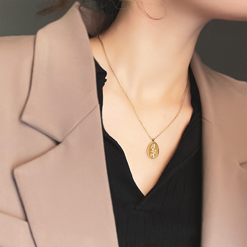 สร้อยคอสแตนเลสหญิง Rose ดอกไม้ - Birth Flower Necklace บทวิจารณ์และราคา