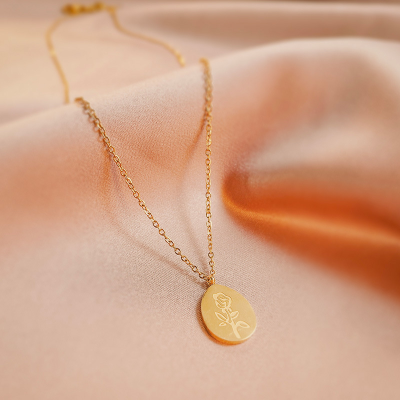 สร้อยคอสแตนเลสหญิง Rose ดอกไม้ - Birth Flower Necklace บทวิจารณ์และราคา