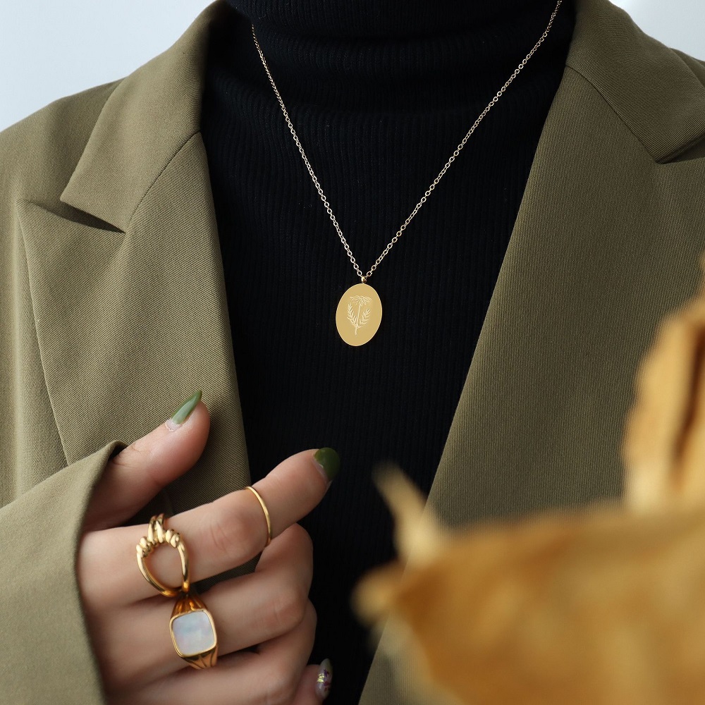 Ins ใหม่สแตนเลสสตีลสองด้านแกะส - Birth Flower Necklace บทวิจารณ์และราคา